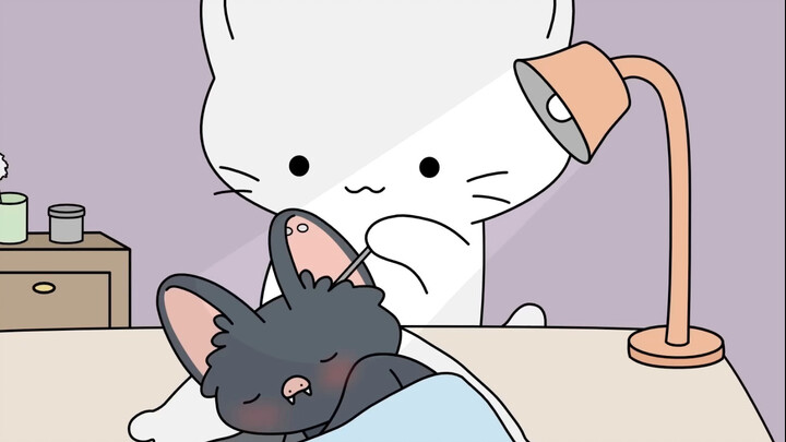 The kitten cleans the bat's ears｜ASMR animation