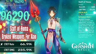 Genshin Impact - Staff of Homa R1 Lv 90 & Xiao C6 Damage Test - Broken Weapon For Xiao