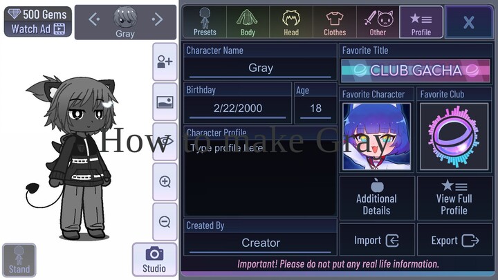 How to make Gray from Sprunki in Gacha club