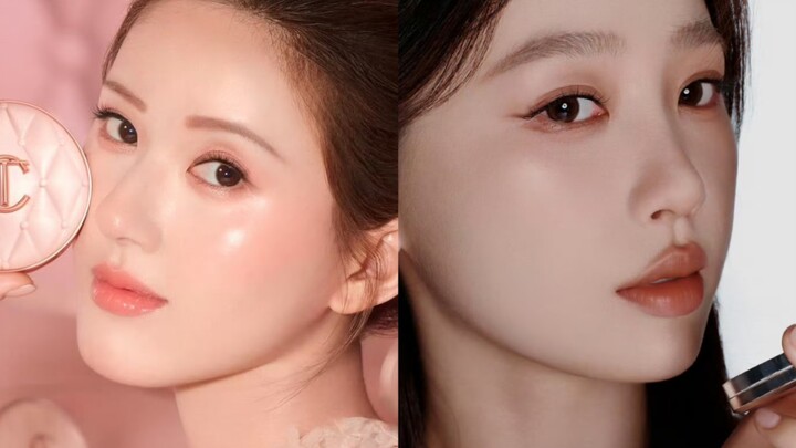 同样是彩妆广告！虞书欣的妆容可比赵露思自然多了.虞书欣广告重点是在产品.而赵是自己.