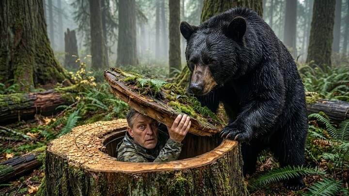 Surviving a Bear: Hiding in a Secret Tree Stump Bunker 🐻🌳