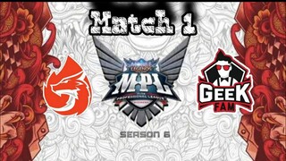 Aura Fire vs Geek Fam GAME 1 MPL ID S6 Week 4 Day 1.