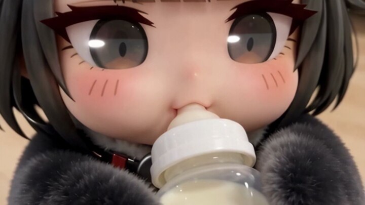Xiao Gu Ga drinks milk for the first time.