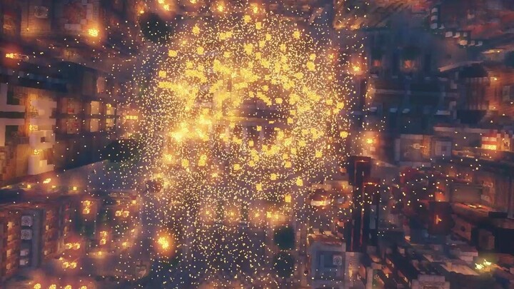 Watch a gorgeous fireworks in 【Minecraft】
