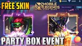FREE EPIC AND ELITE SKIN | ML PARTY BOX EVENT IS BACK | MOBILE LEGENDS BANG BANG