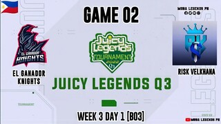 Risk Velkhana vs El Ganador Knights Game 02 | Juicy Legends Q3 2022 | Mobile Legends