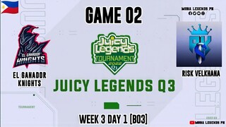 Risk Velkhana vs El Ganador Knights Game 02 | Juicy Legends Q3 2022 | Mobile Legends