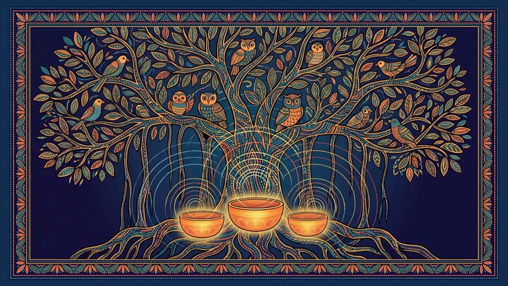 1 Hour Singing Bowl Sound Bath · 147 Hz + 220 Hz · Bowls Under the Banyan · No Talking