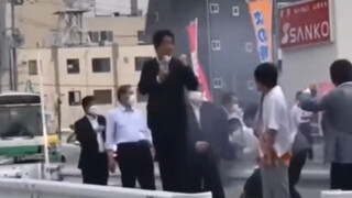 The real footage of Shinzo Abe's assassination in 2022. He didn't react to the first shot, but was s