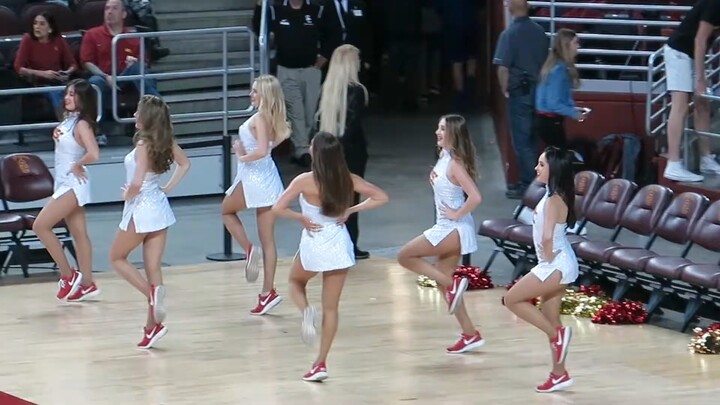 Đội cổ vũ đại học biểu diễn trong trận bóng chuyền nam