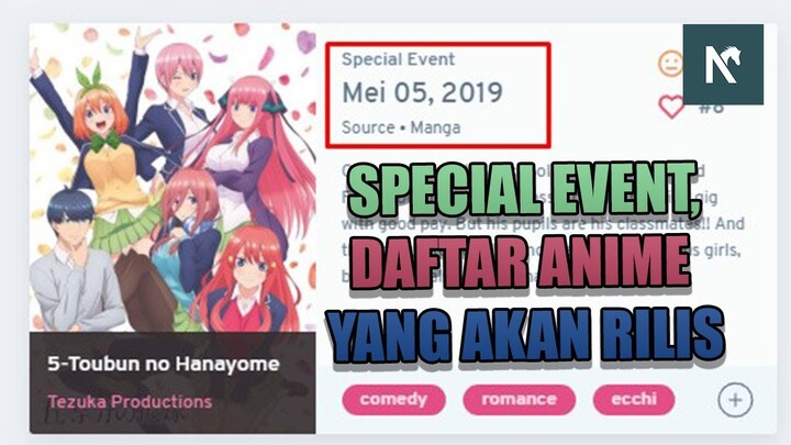 TANGGAL EVENT!!! Go Toubun no Hanayome & Daftar Anime Yg Akan Rilis!