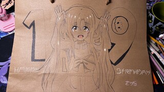 给男朋友手绘的asuna生日袋！大功告成!!!