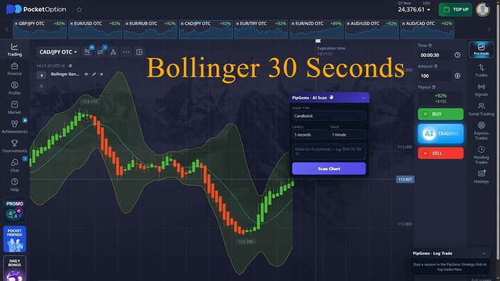 Heiken Ashi + Bollinger 30 Seconds Pocket Option
