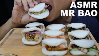 ASMR EATING MR BAO WITH CRISPY FRIED CHICKEN, ROASTED PORK BELLY, CHAR SIU & CHEESY TTEOKBOKKI