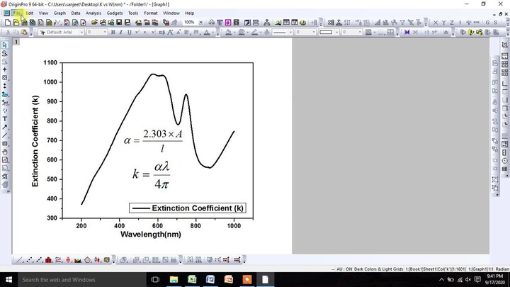 How to calculate the extinction coefficient (k) from UV-vis absorption spectra d
