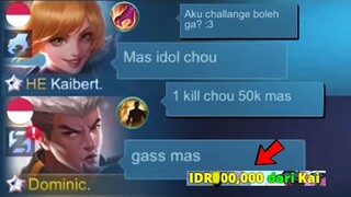 KETIKA TOP GLOBAL CHOU DI TANTANG 1 KILL 50K, AUTO CAER BOSKU WKWKWK TERIMAKASIH SULTAN!!