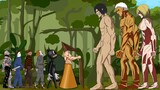Eren Titan, Armored Titan, Female Titan vs Pyramid Head, Jason, Pennywise Freddy - Drawing Cartoon 2