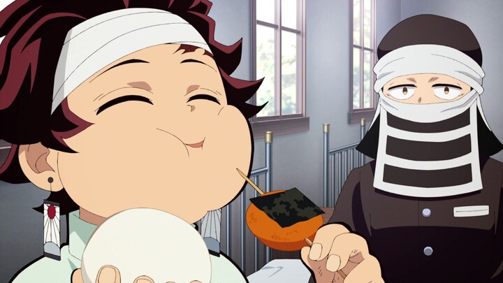 After spending so much time at Kanroji Temple, Tanjiro has become more and more greedy, shocking his