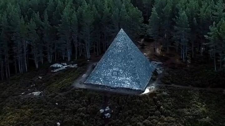 A gray pyramid in the forests of Scotland, built to commemorate the death of Pri