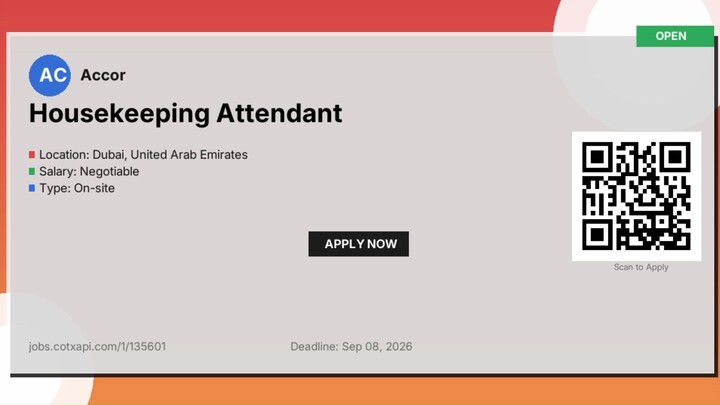 🇦🇪 Housekeeping Attendant - Jobs in United Arab Emirates | Apply Now | CotxapiJobs