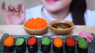 ASMR Tobiko Eggs Sushi เสียงกินกรุบกรอบ LINH ASMR