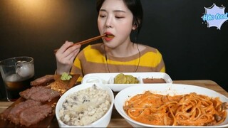 Mì Ý ống to sốt kem cà chua bít tết, risotto sốt kem béo nấm Truffle 5 #amthuc