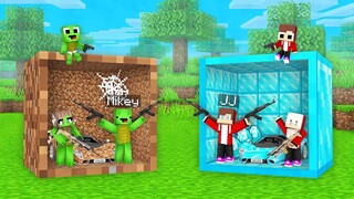 Mikey Family vs JJ Family Tiny Base Inside a Block in Minecraft (Maizen)