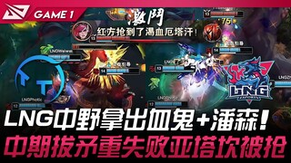 TT vs LNG LNG中野拿出血鬼+潘森！中期拔矛重失败厄塔汗被抢！ Game 1 | 2025 LPL第一赛段