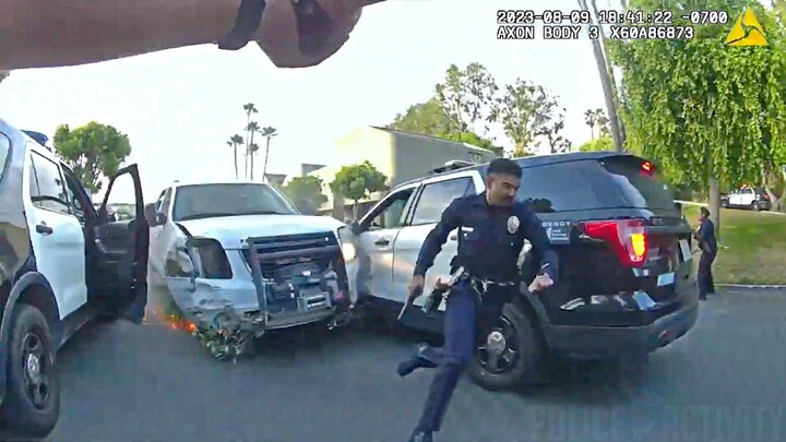 LAPD Cops Unleash a Barrage of Bullets on Suspect Who Rammed Multiple Police Cars