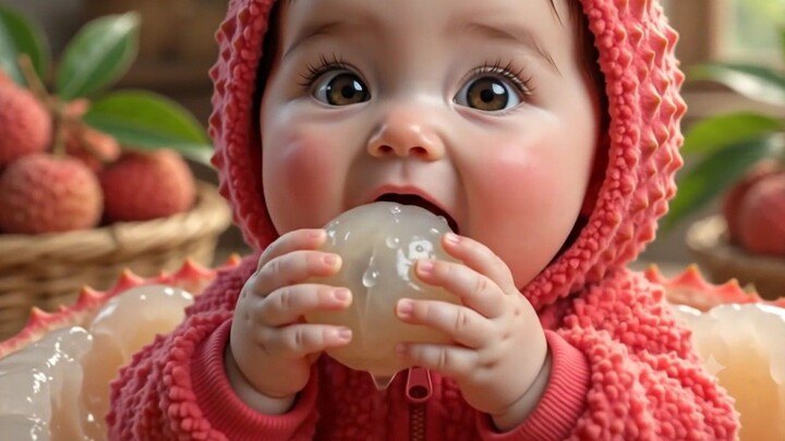 Juicy Lychee Baby Eating ASMR! 荔枝宝宝ASMR爆汁吃播 #AI