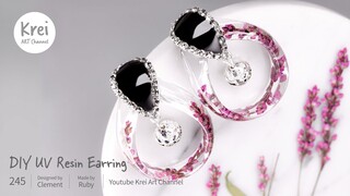 【UV レジン】DIYでドライフラワーを使ってピアスを作りました〜♪UV Resin -DIY Dried Flower in UV Resin Earring.