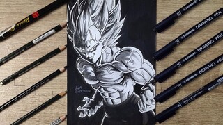 Drawing Majin Vegeta From Dragon Ball Z DBZ (Black and White Challenge)