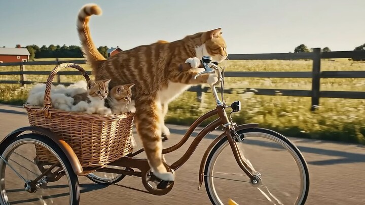 Mama Cat Trims Fur on the Farm and Makes Tiger Hat For Kittens At Home
