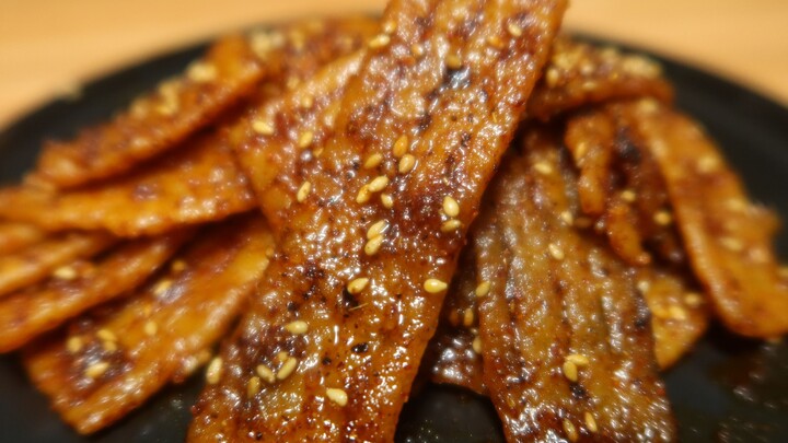 Spicy strips made at home using leftover rice—simple to make and free of additives