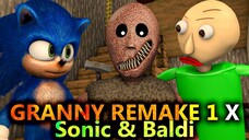 GRANNY REMAKE 1 X SONIC & BALDI CHALLENGE REMASTERED! Minecraft Halloween Animation Battle