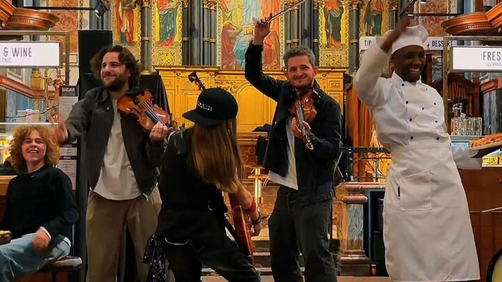 Holding a concert in a restaurant  Song title: Pump It  Performance: Violin phonix  Playlist: Start 