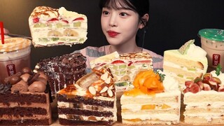 SUB)비쥬얼폭발 케이크 먹방!🍰 초코케이크 과일크레이프케이크에 공차 버블티까지 디저트 꿀조합 리얼사운드 Cake Mukbang Asmr