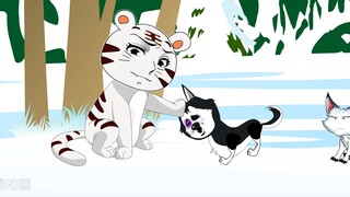 老虎在森林内遇见了一只哈士奇