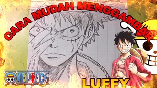 cara mudah menggambar anime one piece, Luffy