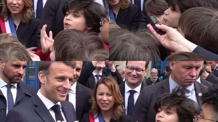 Học sinh tiểu học tranh thủ Macron đến trường để quảng cáo cho nhà hàng của mình, haha, buồn cười qu