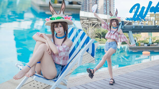 【竖屏】降温了也要看兔兔泳装！阿米娅火蓝之心cos