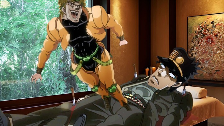 Massaging Jotaro's back at the massage parlor