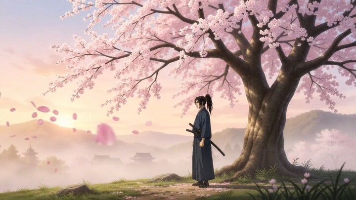 Cherry Blossom Duel: A Samurai's Dawn