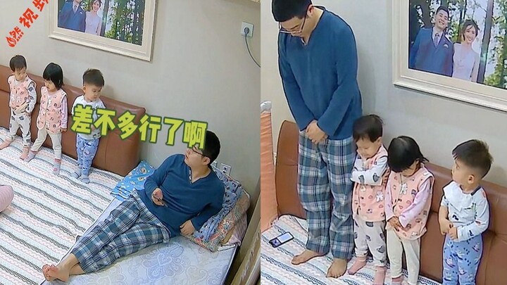 Mẹ đang dạy dỗ ba đứa trẻ sinh ba thì bố đột nhiên chen vào, kết cục gây cười rớt hàm: không có thực