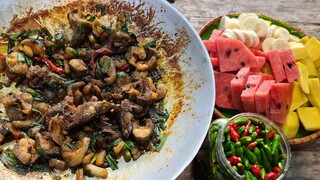 Cơm chiều với 4 loại trái cây. Cá lóc kho khô tóp mỡ - Bin Đen Miền Tây # 182