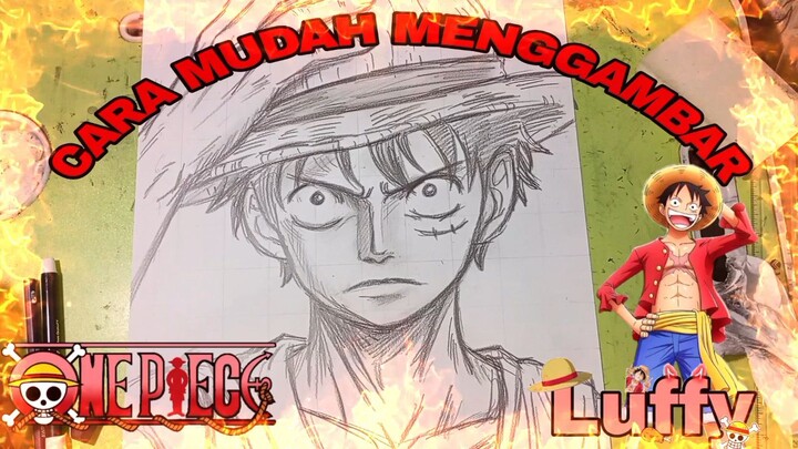 cara yang sangat mudah menggambar anime one piece Luffy