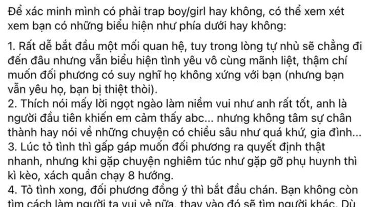Netizen phản ứng ra sao khi biết người có 5 dấu hiệu này là trap boy, trap girl?