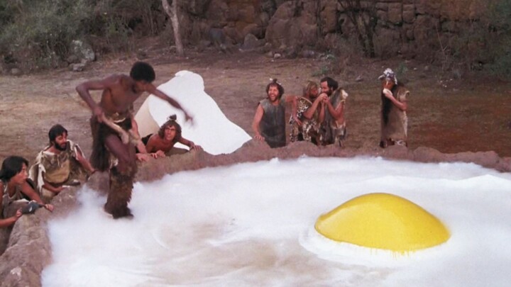 A caveman dropped a dinosaur egg into a hot spring, only to cook a giant poached egg—and everyone go