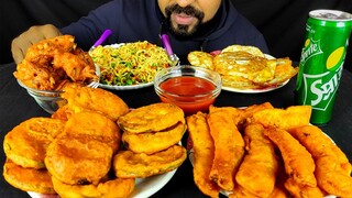 Eating NOODLES, ONION PAKODA, PUMPKIN PAKODA, BRINJAL FRY, EGG POACH and SPRITE ASMR | #LiveToEATT