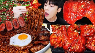 ASMR MUKBANG 직접 만든 양념 치킨먹방! 스테이크 짜파게티 레시피 & 먹방 FRIED SHRIMP AND BLACK BEAN NOODLES EATING SOUND!